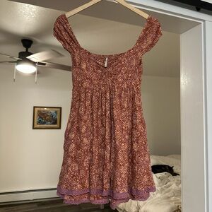 Free People Pink and Brown Patterned Top
